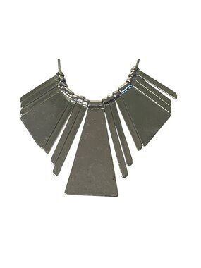 Silver Tone Geometric Statement Necklace Wearable Art Boho 20" Long Career